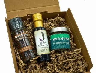 Geschenkset: Schrebergarten-Pfeffer Box mit Olivenöl